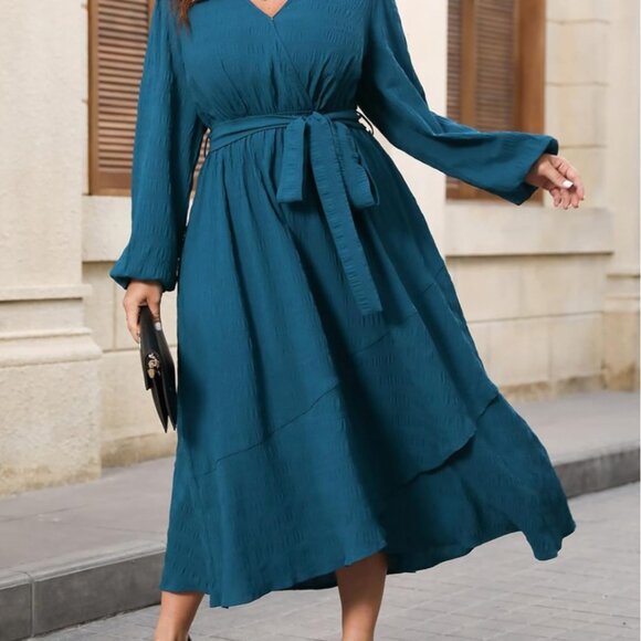 NWT CUPSHE Plus Size XXL V-Neck Long Sleeve Wrap Maxi Dress with Belt, Fall Casu - Picture 4 of 13